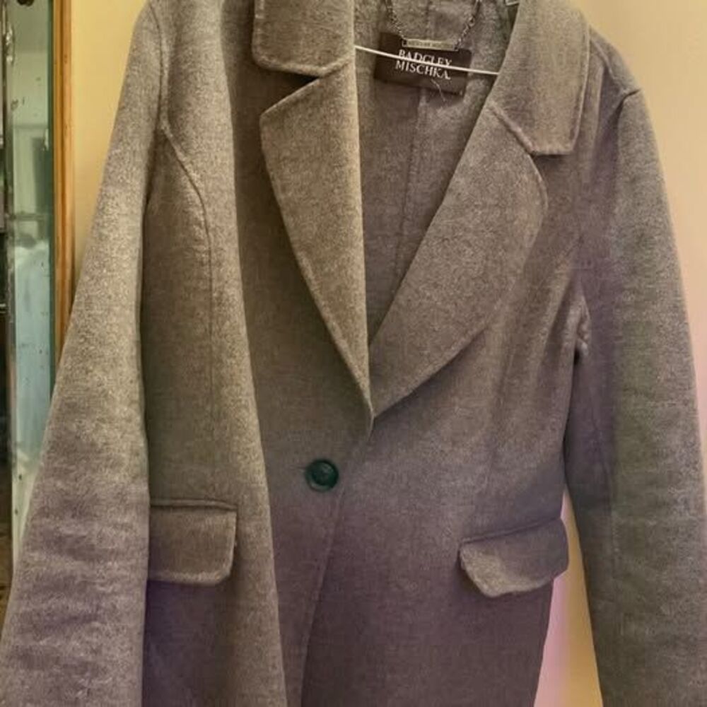 Badgley Mischka Wool Blend Blazer/Jacket Size Medium Gray Classic Quiet Luxury